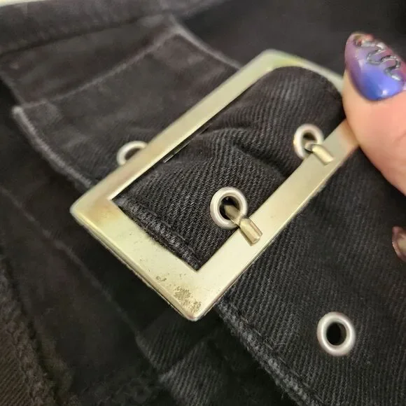 NWT Shein Sky Black Denim Micro Mini Skirt With Belt Details Size XL/12 - Picture 8 of 9